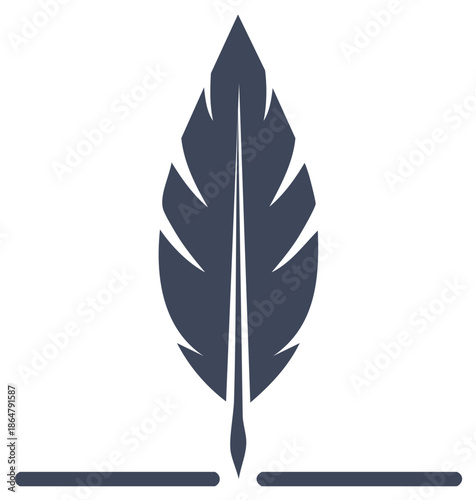 Stylized dark blue quill pen icon representing writing and literature