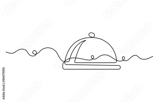 Restaurant cloche food icon in continuous one line drawing style with minimalist thin stroke art