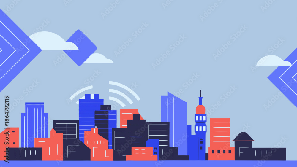 Obraz premium Flat vector illustration of a smart city concept with modern buildings and technology, urban