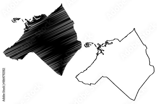 Harderwijk municipality (Kingdom of the Netherlands, Holland, Gelderland or Guelders province) map vector illustration, scribble sketch Harderwiek map