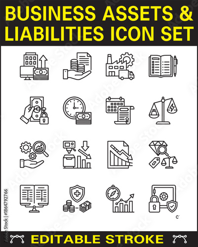 Business Assets and Liabilities Line Icons – Editable Stroke Finance Set