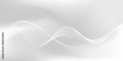 Minimalist abstract background in white and grey with flowing wave lines, design for banners, posters, presentations, wallpapers