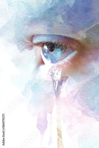 Watercolor Eye Illustration with Soft Pastel Tears

