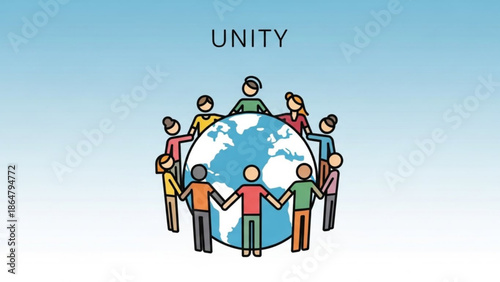 Diverse People Holding Hands Around Globe Symbolizing Unity and Global Connection