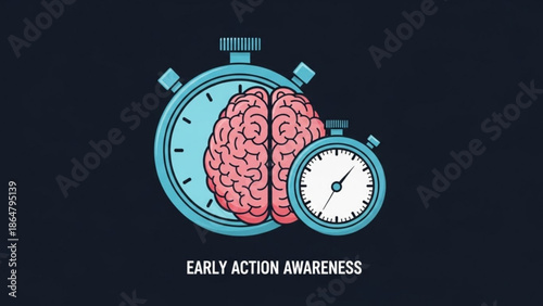 Brain Stopwatch Early Action Awareness Concept with Red Brain and Blue Timers