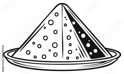 Stylized illustration of a conical pile of colorful Holi powder on a plate