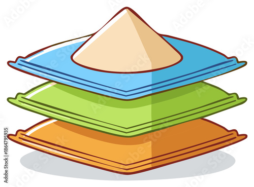 Three colorful stacked layers with a conical powder pile on top vector art