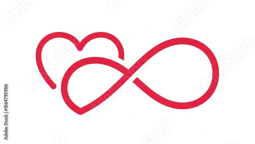 Red Heart Infinity Symbol on White Background