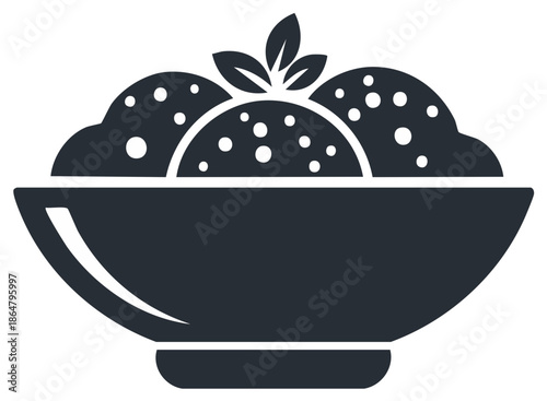 Artistic bowl of food with garnish simple line art illustration