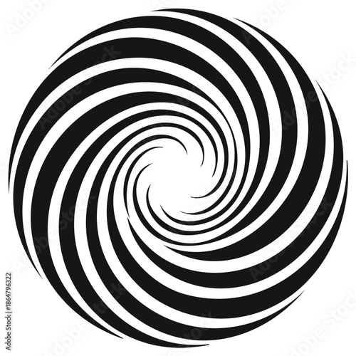 Black and white abstract spiral vortex with hypnotic swirling lines graphic element