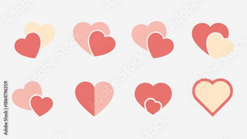 Red Heart Shapes Collection Isolated on White Background Page