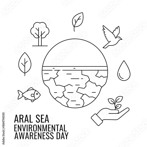 Aral Sea Environmental Awareness Day with cracked earth and nature elements.