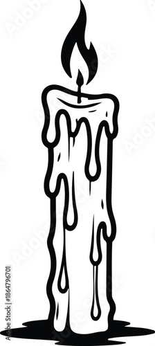 Melting Candle Illustration Black and White Vector Silhouette