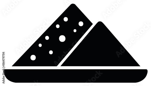 Two wedges of Swiss and hard cheese on a platter simple vector icon