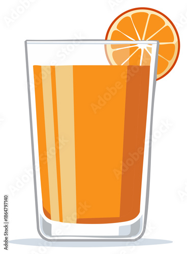 Fresh orange juice in a glass with a slice of orange illustration