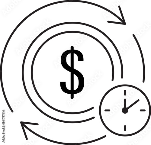 Financial transaction cycle icon with dollar symbol and time management
