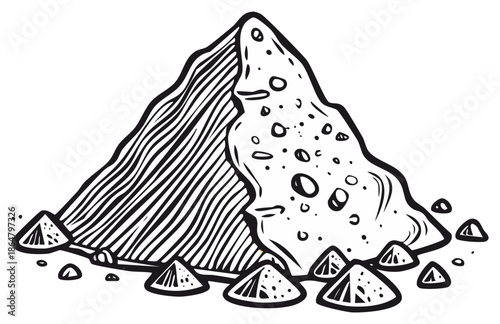 Textured pile of sand and dirt with small conical mounds and stones
