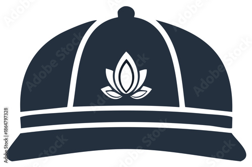 Dark Blue Pith Helmet With White Lotus Flower Emblem Simple Icon Graphic