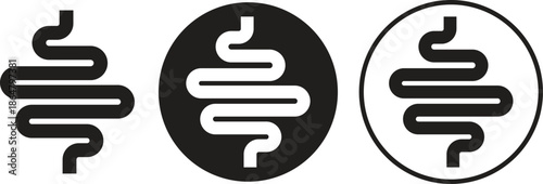 Human intestine digestive system organ icons set flat styles. Vectors graphic illustration depicting healthy gut abdomen internal body part minimalist lack elements isolated on transparent background.