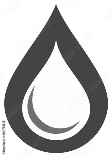 Simple gray water drop icon. Abstract monochrome liquid teardrop logo symbol for nature, oil, or ecology.