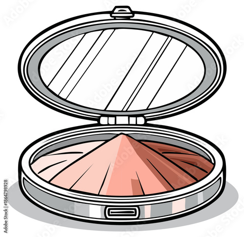 Elegant powder compact with mirror showcasing a blush collection with various shades for makeup application