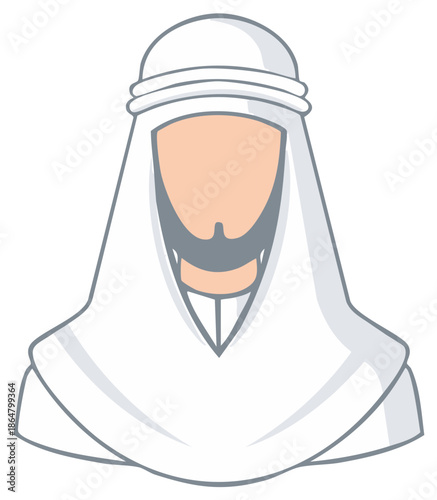Faceless Arab Man in Traditional White Headdress Vector Illustration