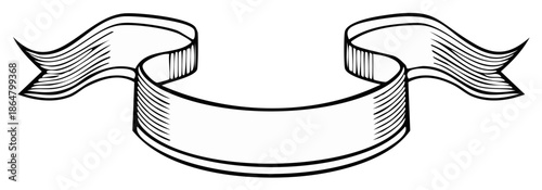 Engraved Banner Ribbon Scroll Illustration, Decorative Heraldic Frame Element for Messages and Announcements