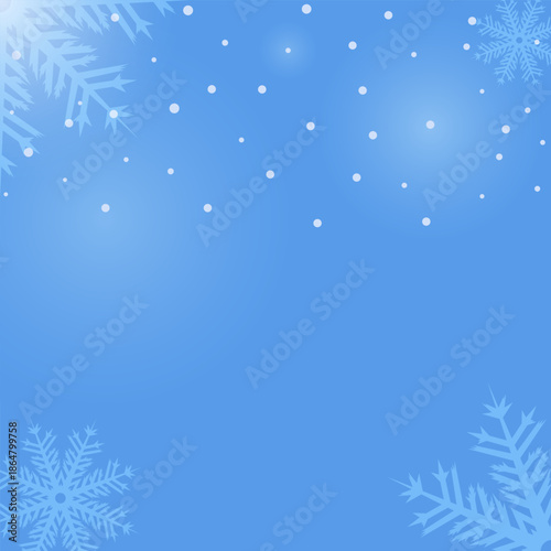 Winter Blue Background with Falling Snowflakes and Frosty Elements