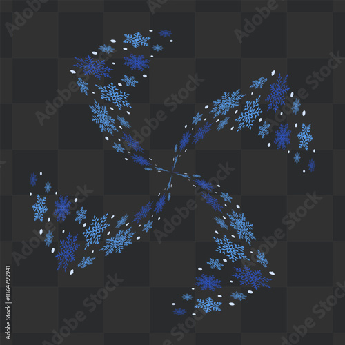 Swirling Blue Snowflakes Pinwheel on transparent background