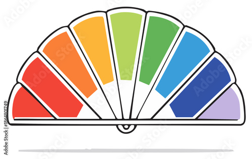 Colorful Hand Fan with Rainbow Spectrum Simple Vector Illustration