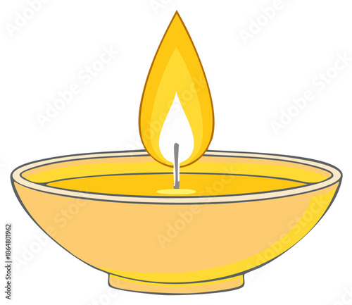 Burning flame in a bowl, stylized illustration of a candle, fire, light, and warmth.