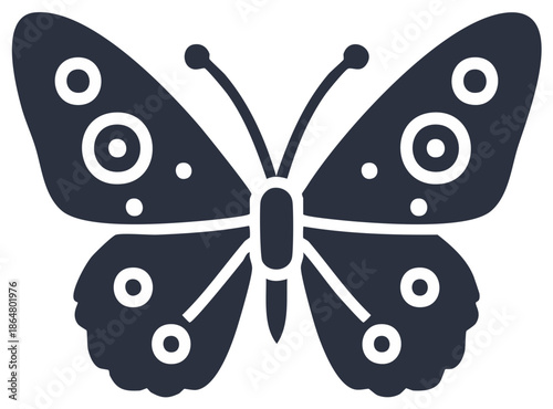 Stylized Dark Butterfly Icon with Circular Patterns and Antennae
