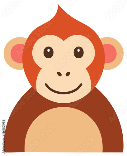 Monkey Illustration with Simplistic Styling and Cheerful Expression on White