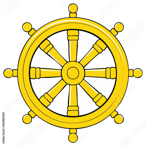 Golden Dharmachakra the Wheel of Dharma a Buddhist symbol for enlightenment and teaching