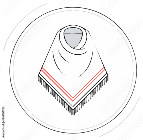 Simple Drawing of a Traditional Poncho with Decorative Stripes and Fringes