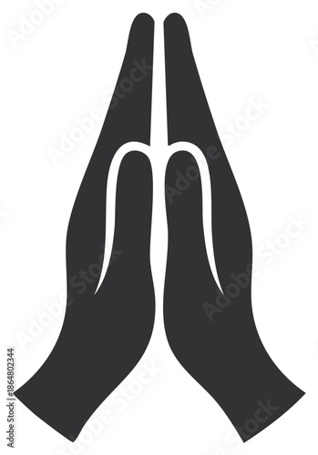Graphic image of two hands clasped together in prayer or meditation posture, symbolizing hope and faith in a minimalist style.