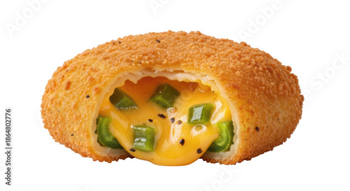 Crispy fried jalapeño cheese bite with melted cheese and green pepper pieces jalapeño popper fried food