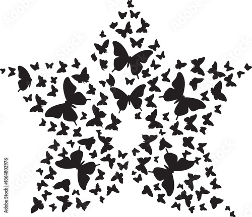 Butterfly Star Silhouette Pattern – Black Insect Shape Symbol on White Background.