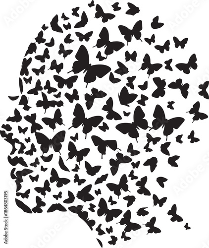 Butterfly Star Silhouette Pattern – Black Insect Shape Symbol on White Background.