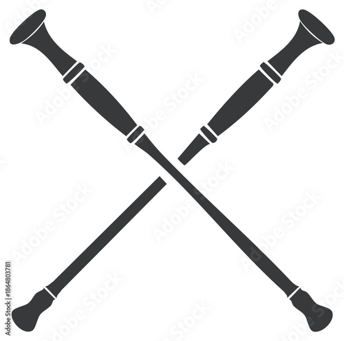 Silhouette of Crossed Baton Twirling Props, Rhythmic Gymnastics, Sports Performance, and Team Cheerleading