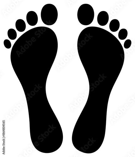 Simple black human footprints vector icon representing walking, journey, path, and direction symbol