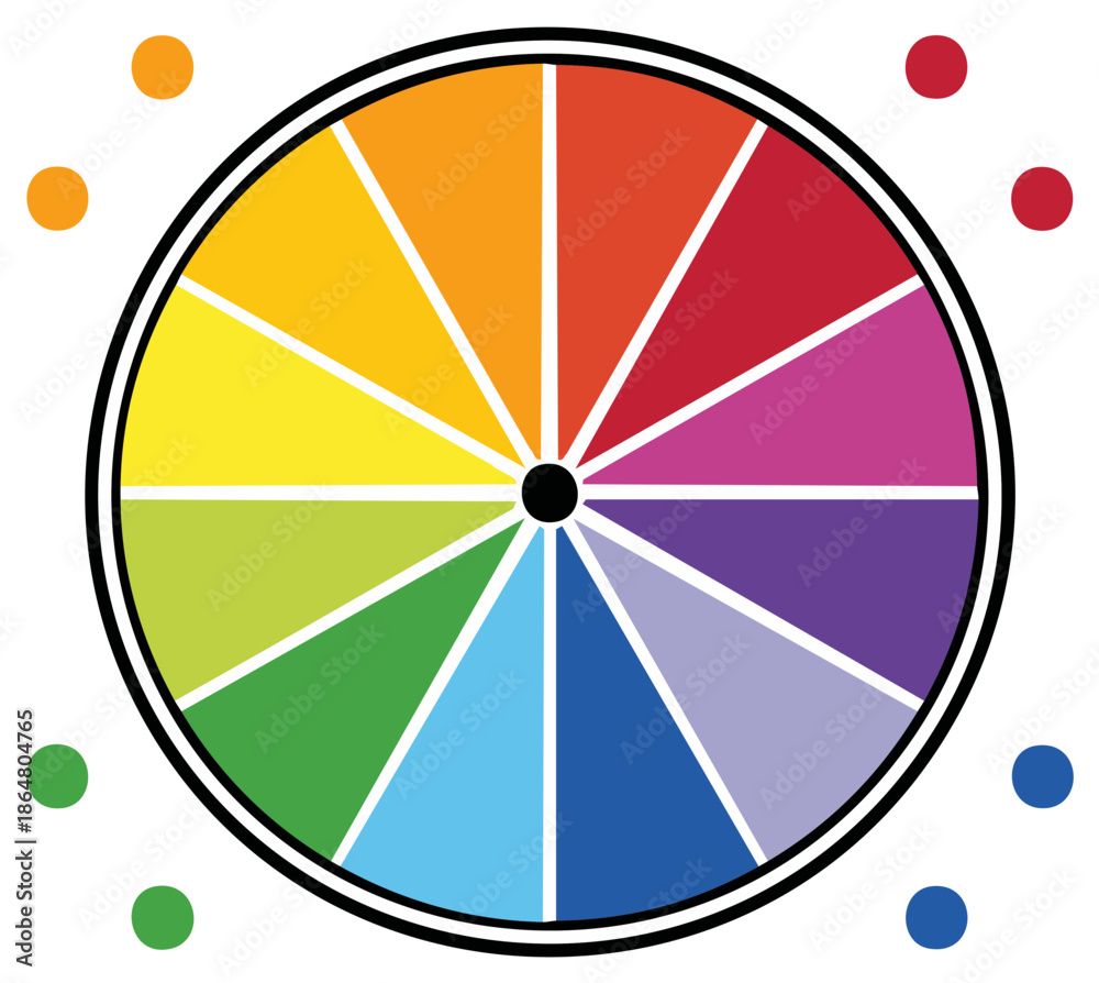 Obraz premium Vibrant Color Wheel with Scattered Dots Illustrates Hue Relationships