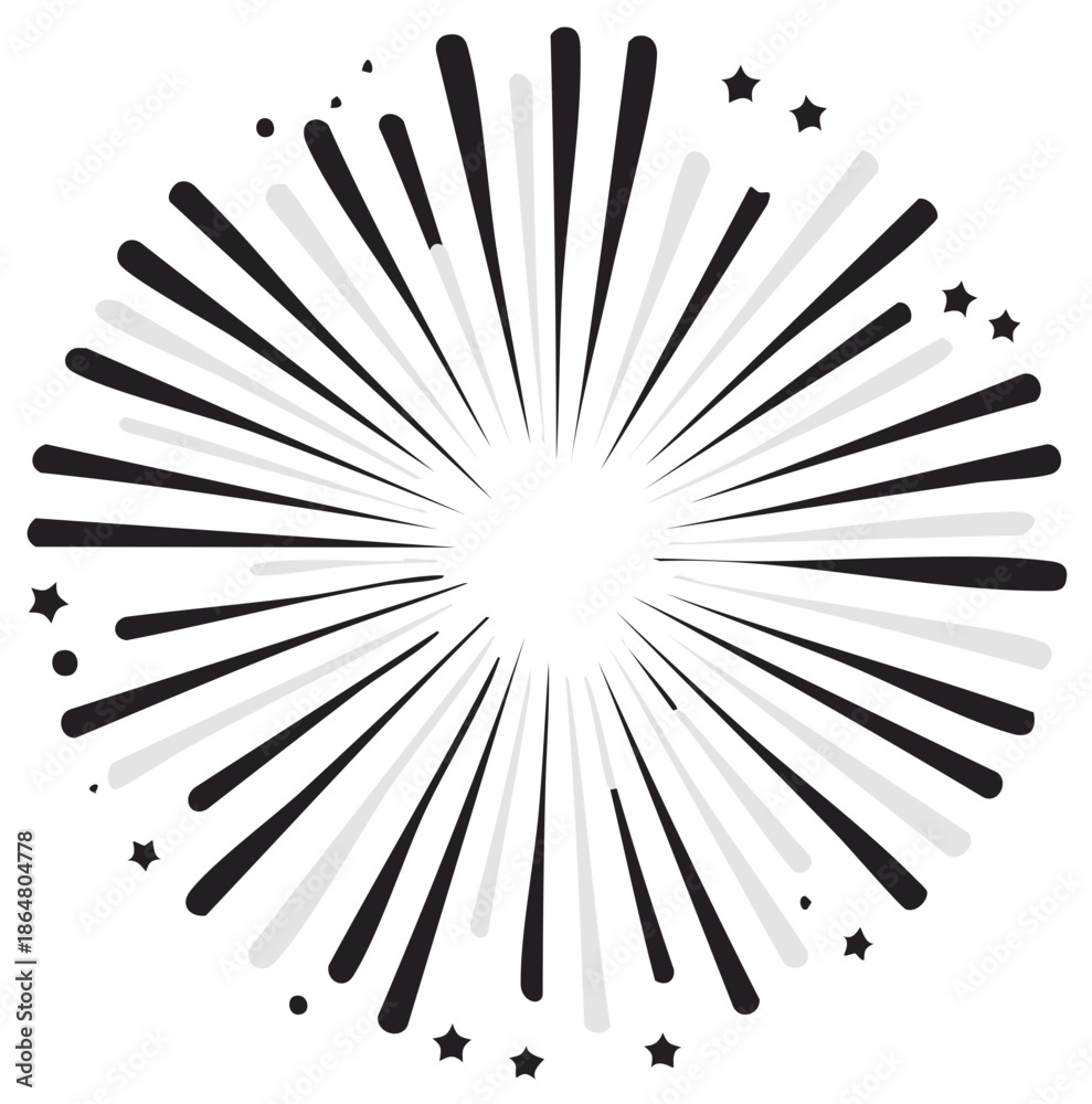 Obraz premium Graphic Burst Design of Black and White Rays with Stars and Dots