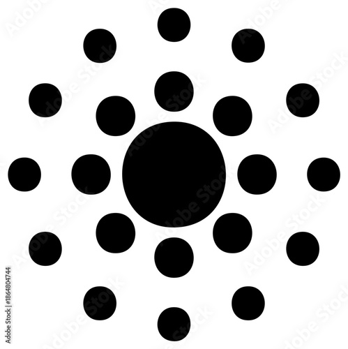 Symmetrical geometric pattern of black circles arranged in a radial design