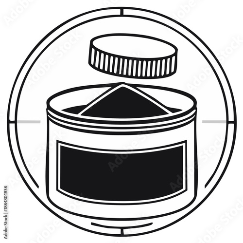 Illustrated Container with Lid and Contents inside a Circle Border