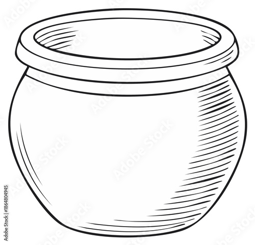 Hand drawn ceramic pot illustration in black and white. A vector illustration suitable for design elements.