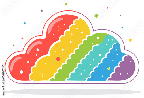 Whimsical Rainbow Cloud Illustration, Colorful Weather Graphic Element, Pride Symbol, Cartoon Icon