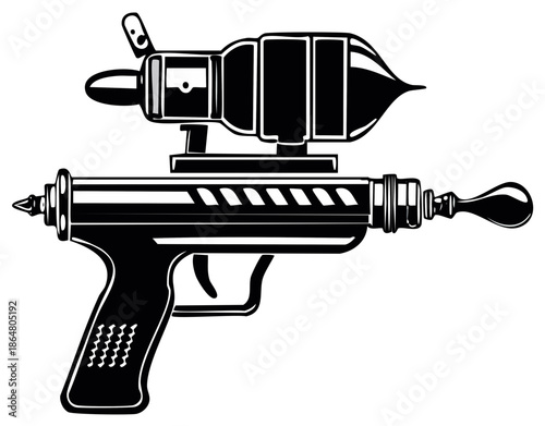 Retro science fiction ray gun vector illustration with futuristic scope and classic design