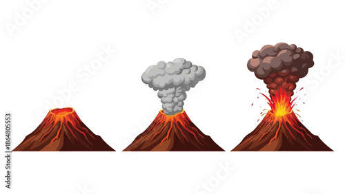 Volcanic eruption stages illustration Vector, illustration