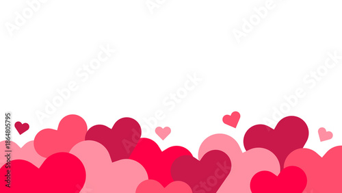 Layered heart shapes forming a romantic decorative bottom border on transparent background, convey love, warmth, and affection, ideal for Valentine designs, wedding cards, romantic digital layouts